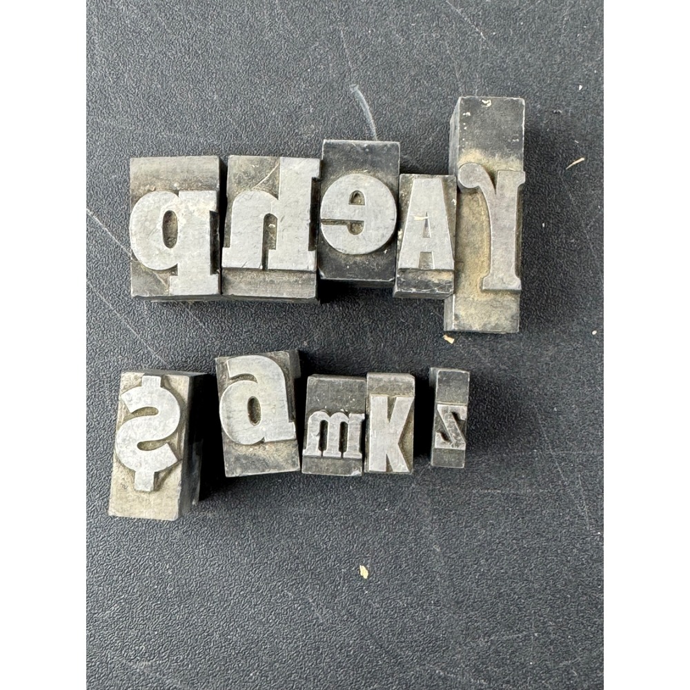 Vintage Metal Letterpress Type Blocks Printing Stamps Industrial Steampunk 10pc‎